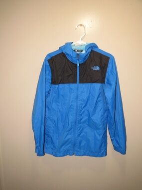 The North Face boy's Blue and Black Hooded Rain Jacket. Size XL
